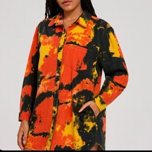 Thrill Jeans Tie Dye Denim Oversized Shirt Dress Button Front Raw Hem 3X